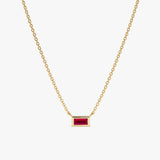 Yellow Gold Baguette Ruby Necklace