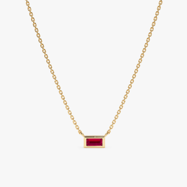 Yellow Gold Baguette Ruby Necklace