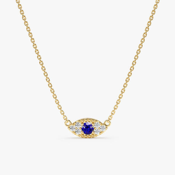 Yellow Gold Diamond and Sapphire Evil Eye Necklace