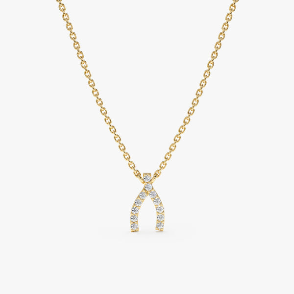 Yellow Gold Diamond Wishbone Necklace