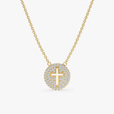 Yellow Gold Diamond Disc Cross Necklace