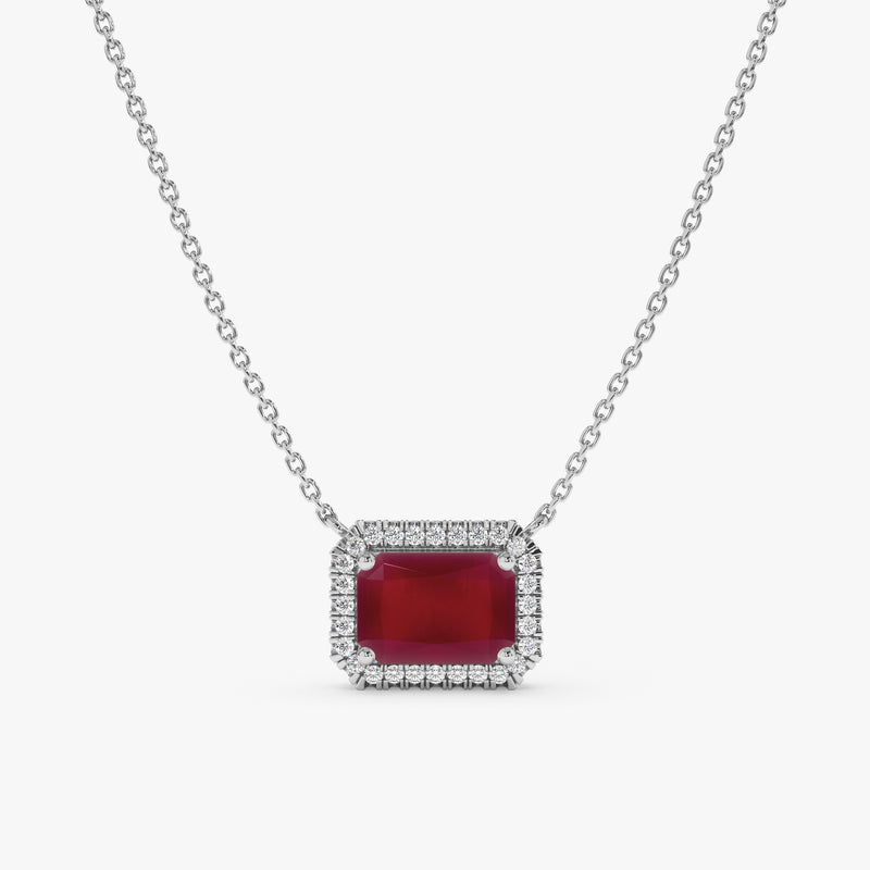 White Gold Diamond Ruby Necklace