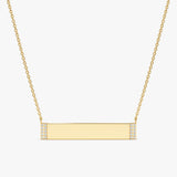 Yellow Gold Engravable Diamond Plate Necklace