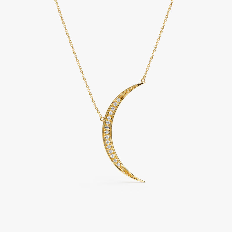 Yellow Gold Diamond Crescent Necklace