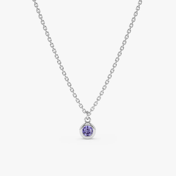 solid White Gold Bezel Tanzanite Necklace