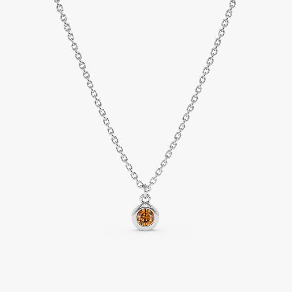 White Gold Bezel Citrine Necklace