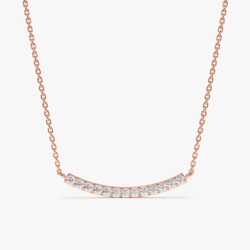 Rose Gold Diamond Curved Bar Necklace