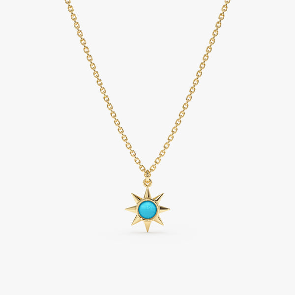 Yellow Gold Turquoise Sun Necklace