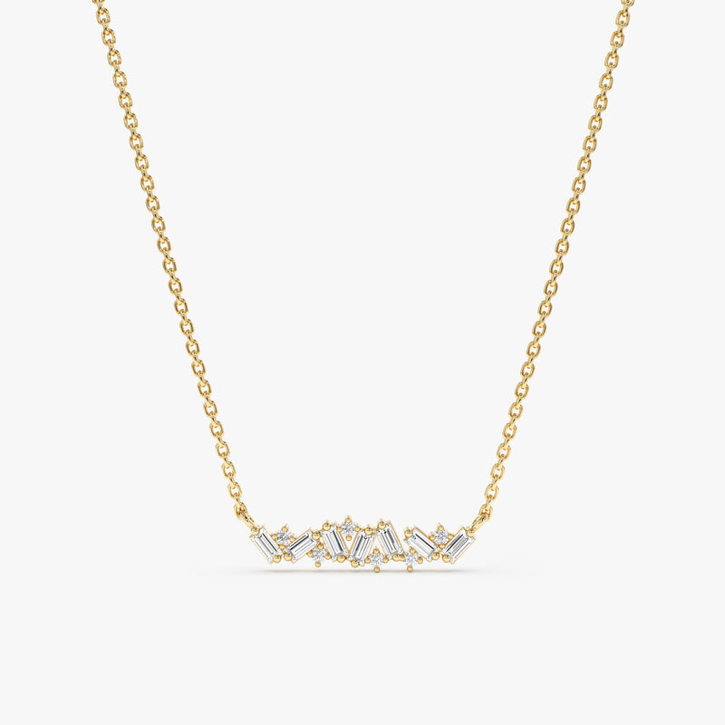 Yellow Gold Dainty Diamond Cluster Necklace