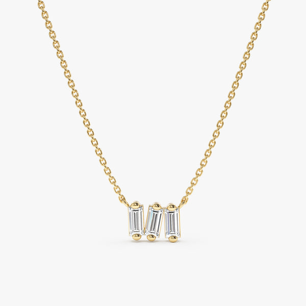 Yellow Gold Baguette Diamond Cluster Necklace