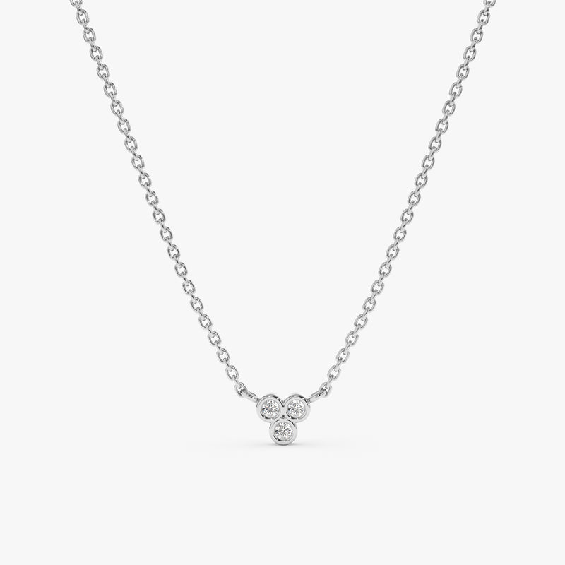 Triple diamond cluster necklace in white gold