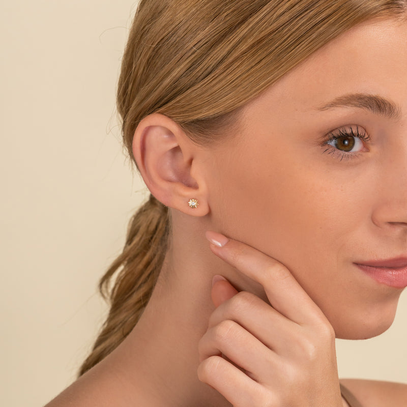 Natural Diamond Gold Sun Stud earrings with single diamond
