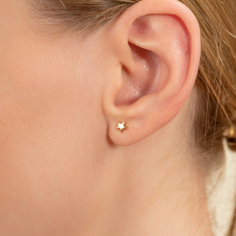 Solid Gold Mini Star Stud Earrings