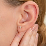 Handmade diamond shape sainty stud earrings filled with diamonds for her