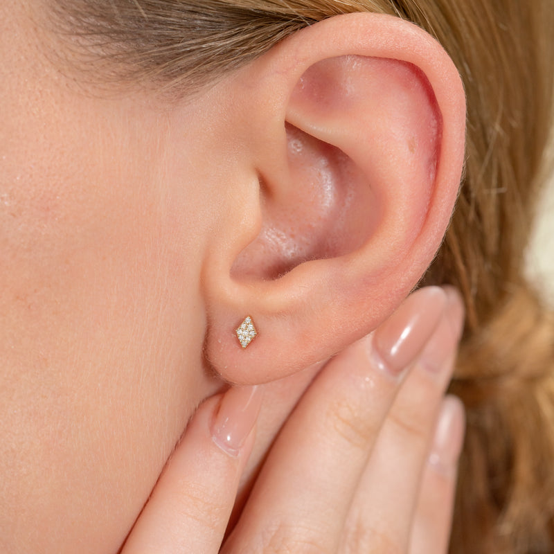 Handmade diamond shape sainty stud earrings filled with diamonds for her