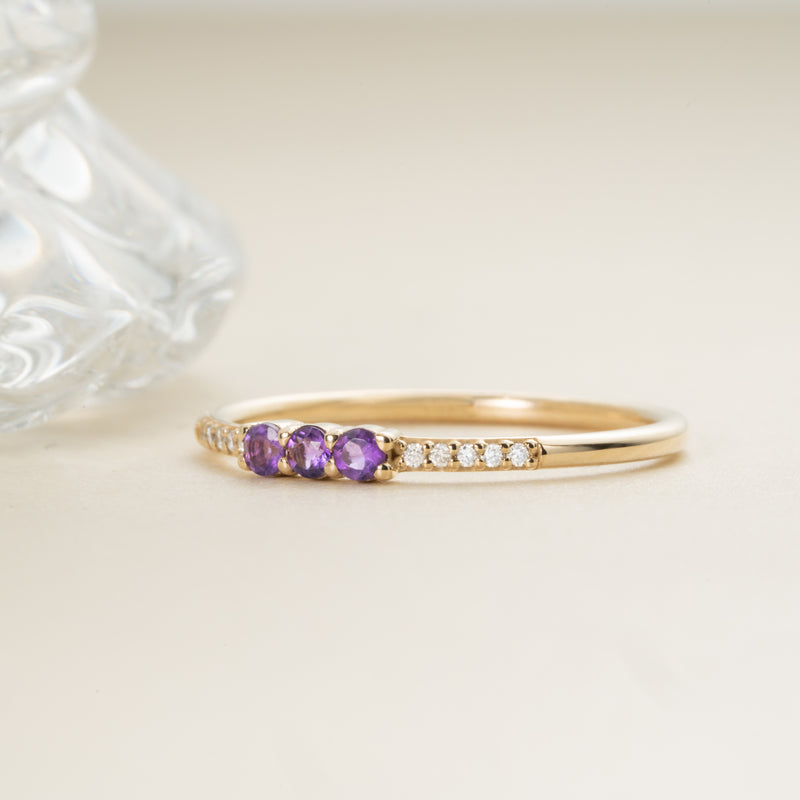 Natural Amethyst and Diamond February Ring