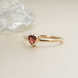Natural Garnet Gold Heart Ring