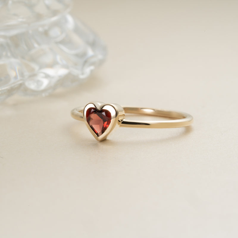 Natural Garnet Gold Heart Ring