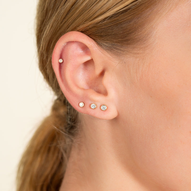 Bezel Diamond Solid Gold Earrings