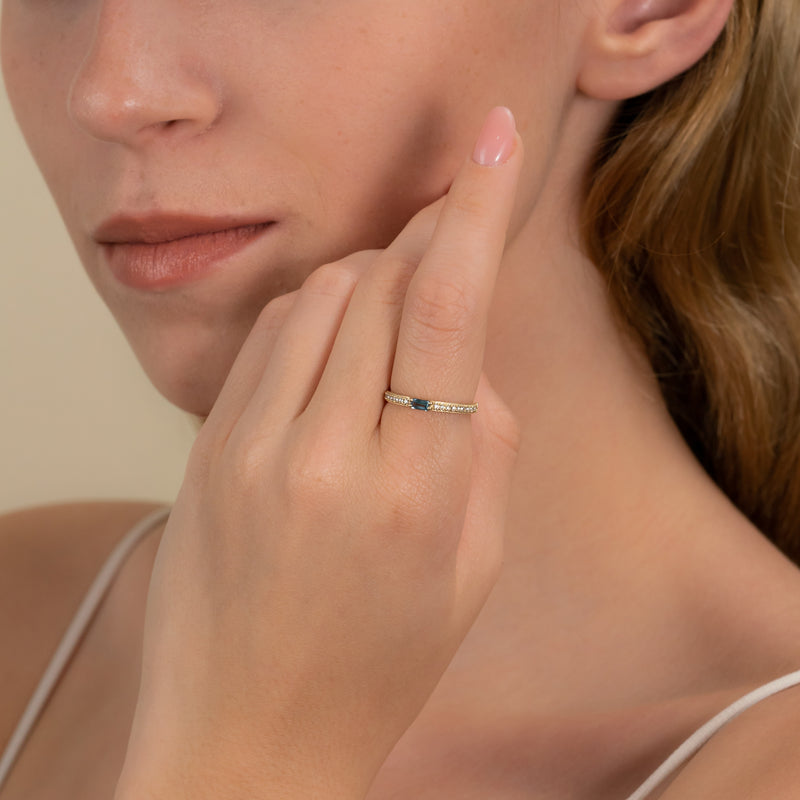 Natural Blue Topaz and Diamond Stacking Ring