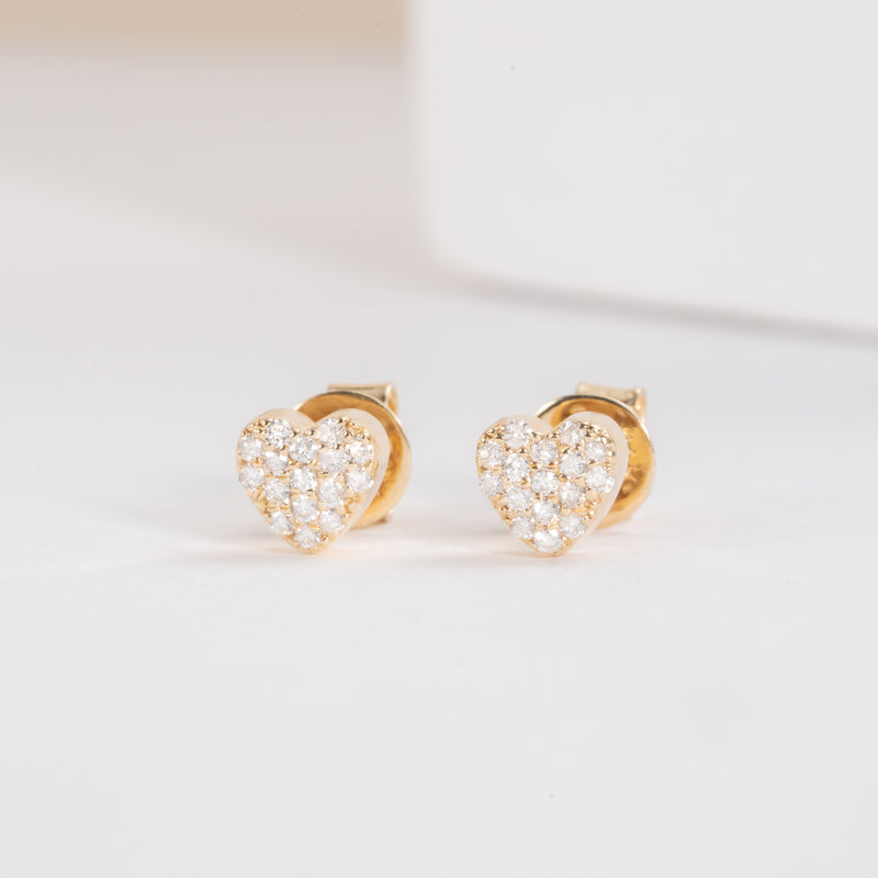 Solid Gold Pave Diamond Heart Earrings