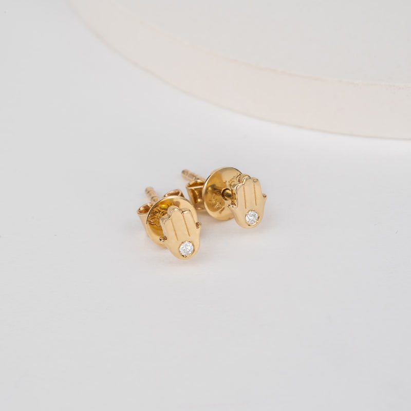 Handmade Natural Diamond Solid Gold Hamsa Earrings