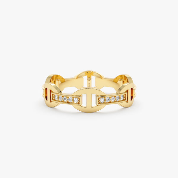 Solid Gold Diamond Chain Link Ring