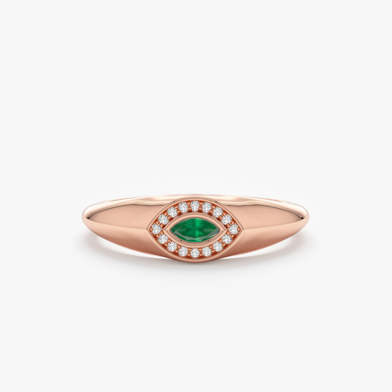 Rose Gold Emerald Diamond Signet Ring