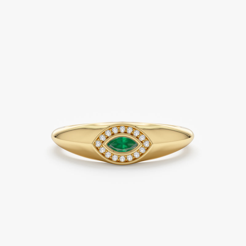 Emerald Diamond Signet Ring