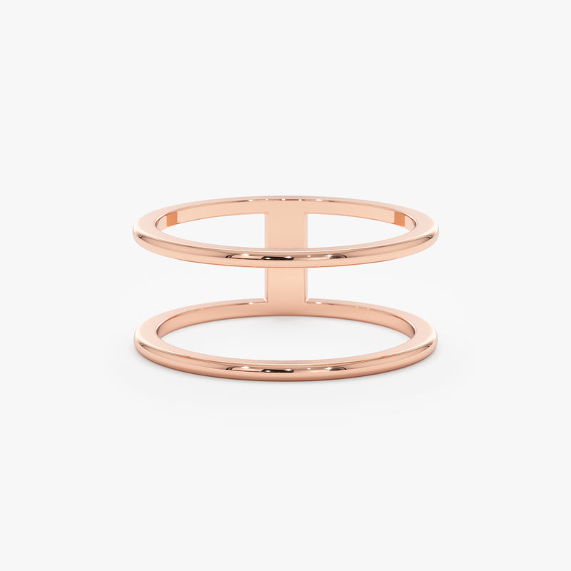 Modern Design Plain Gold Two Line Ring, Makenna
