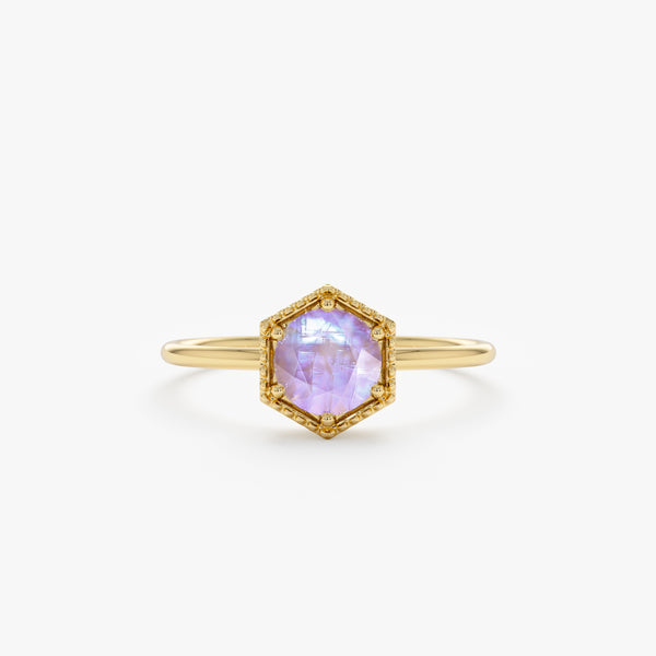 Hexagon Shape Moonstone Ring