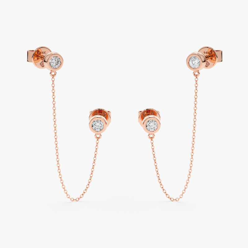 Rose Gold Bezel Diamond Chain Earrings