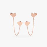 handmade pair of solid 14k Rose Gold  double Heart Chain Stud earrings
