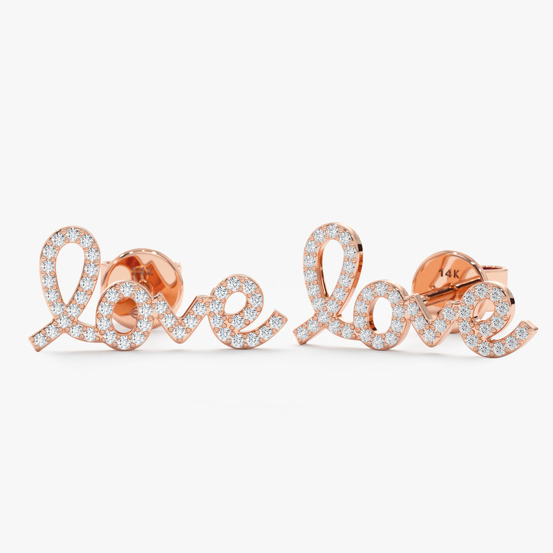 Rose Gold and Diamond Love Stud Earrings