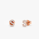 Rose Gold Diamond Initial Stud Earrings