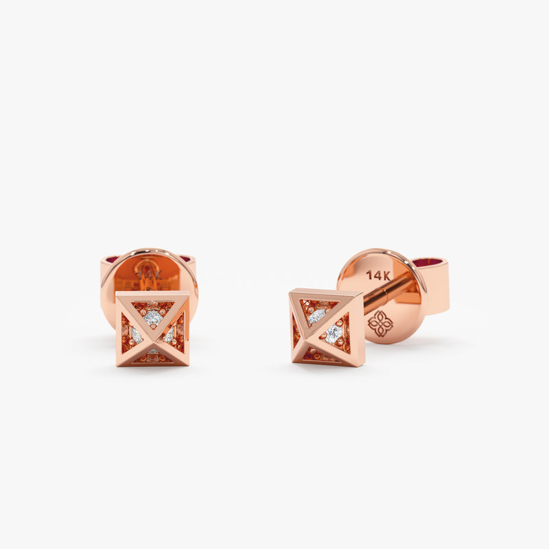 Rose Gold Pyramid Diamond Earrings