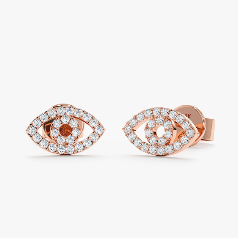 Rose Gold Diamond Evil Eye Studs