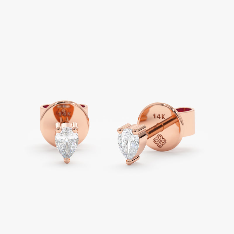 Rose Gold Pear Shaped Diamond Studs