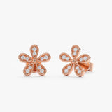 Rose Gold and Diamond Flower Studs