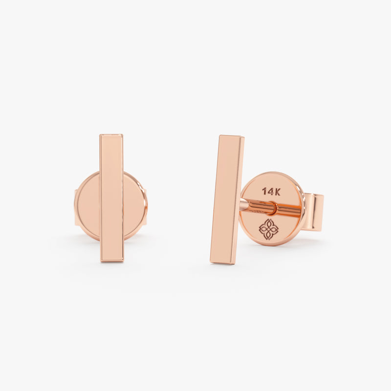hadcrafter pair of solid 14k rose gold bar stud earrings