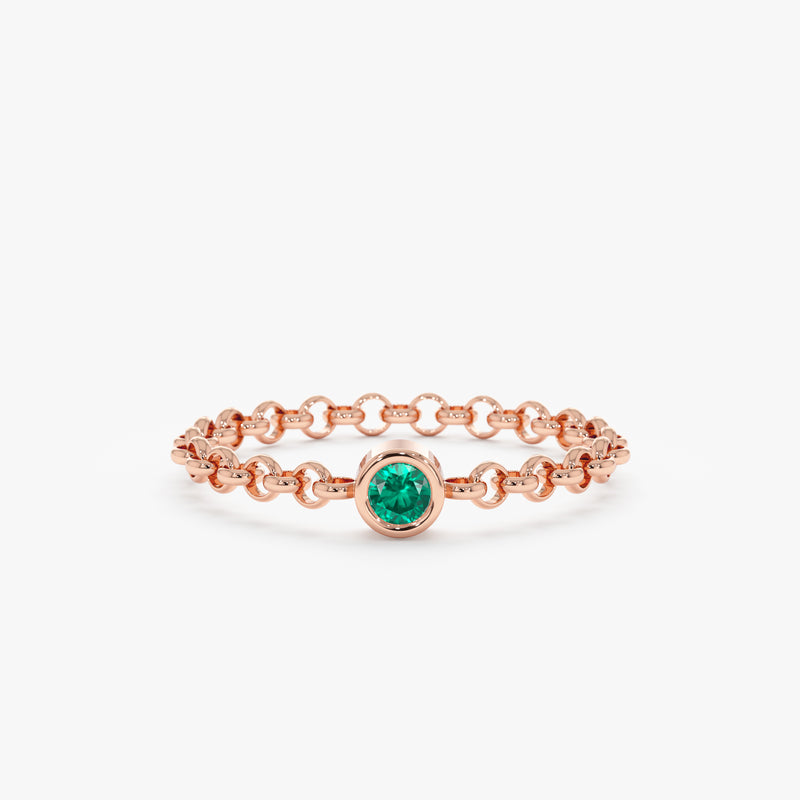 Rose Gold Emerald Chain Ring