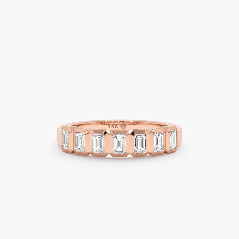 Solid Rose Gold Baguette Half Eternity Band