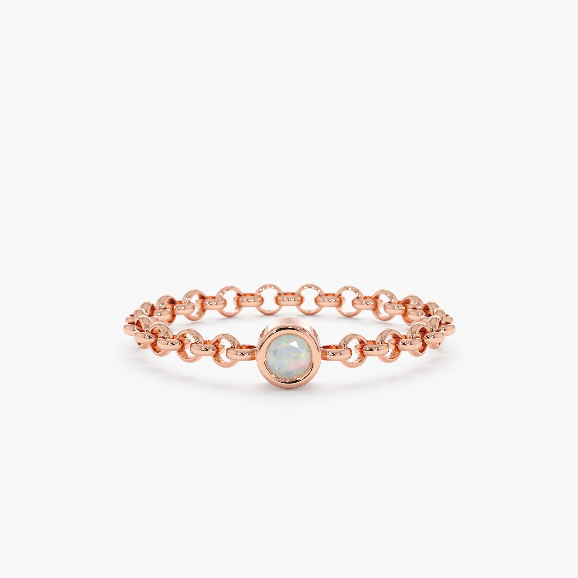Natural Opal Chain Ring In Solid 14k Gold