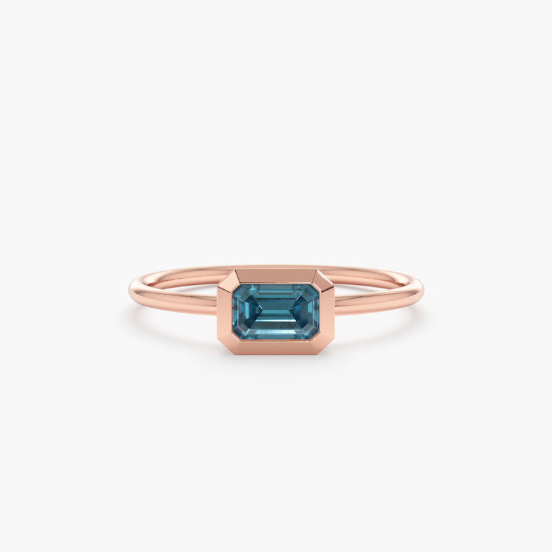 Rose Gold Octagon Blue Topaz Ring