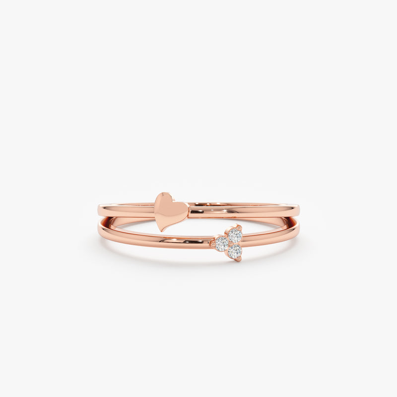 Rose Gold Heart and Diamond Cluster Ring