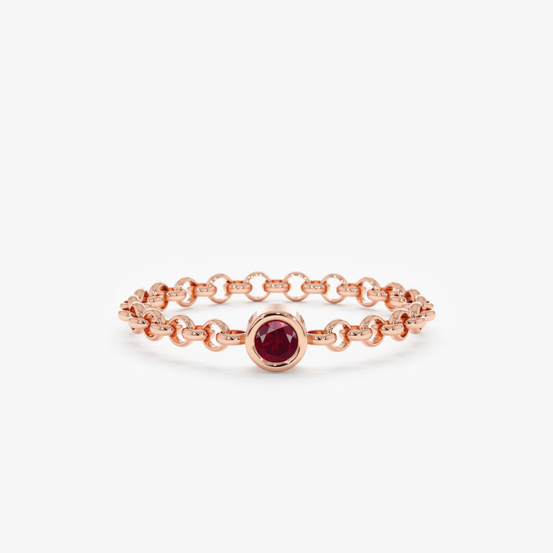 Rose Gold Natural Ruby Chain Ring