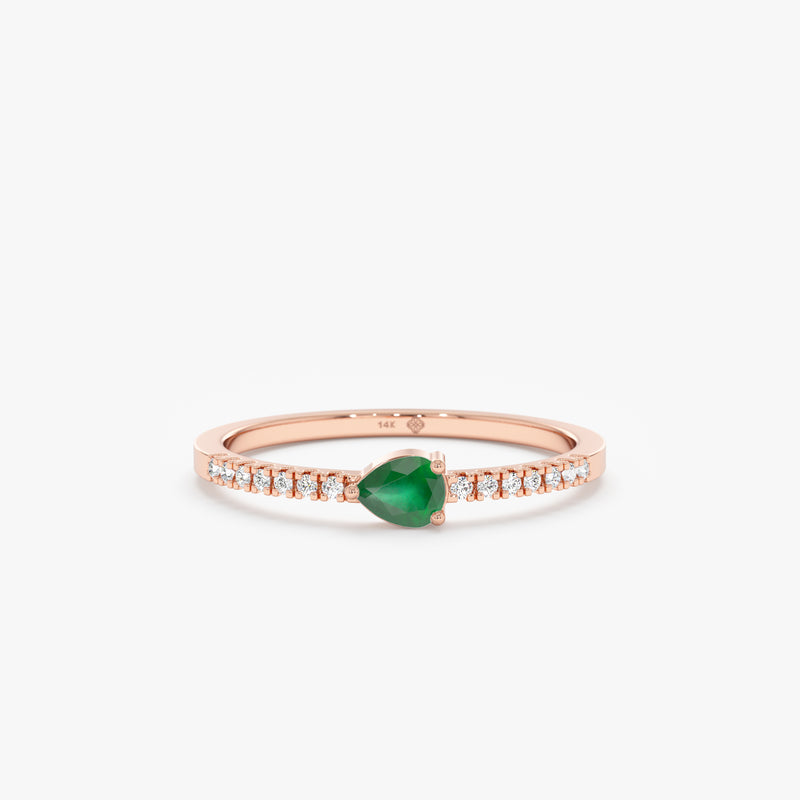 Rose Gold Diamond and Pear Emerald Ring