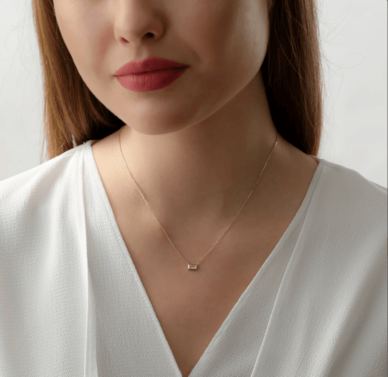 Baguette Cut and Solid Gold Natural Moonstone Necklace, Teresa