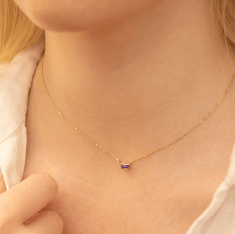 Dainty Solid Gold Amethyst Necklace