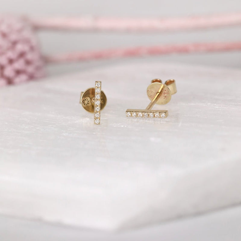 Yellow Gold Bar Earrings with Diamonds